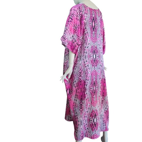 WINLAR Minka Pink Goddess Bohemian Geometric Tribal Print Kaftan Caftan OSFM - Picture 4 of 6